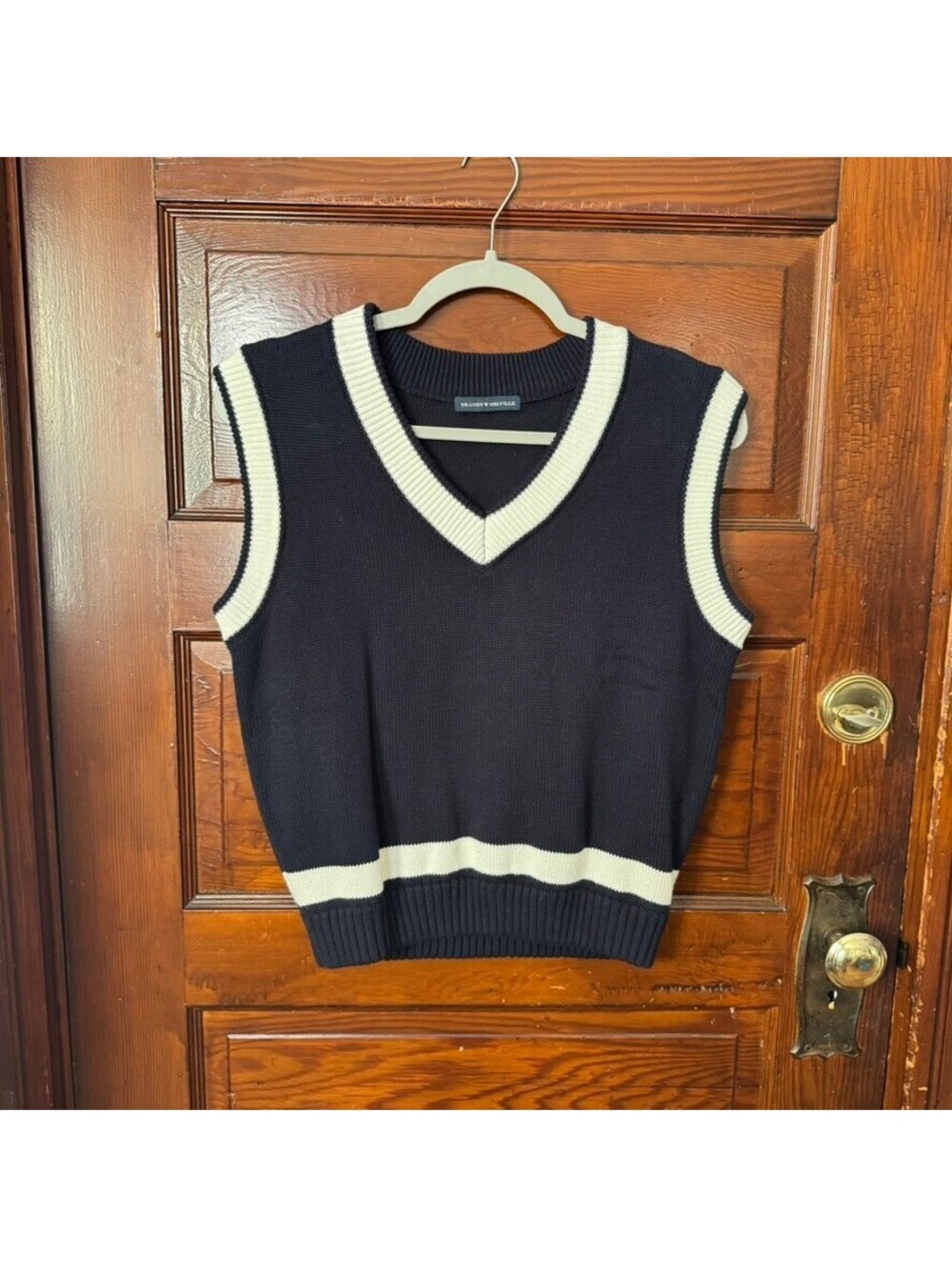 Academia Brandy Melville Navy & White Contrast Trim V-neck Knit Sweater Vest